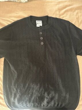 Black Short-Sleeve Henley Knit